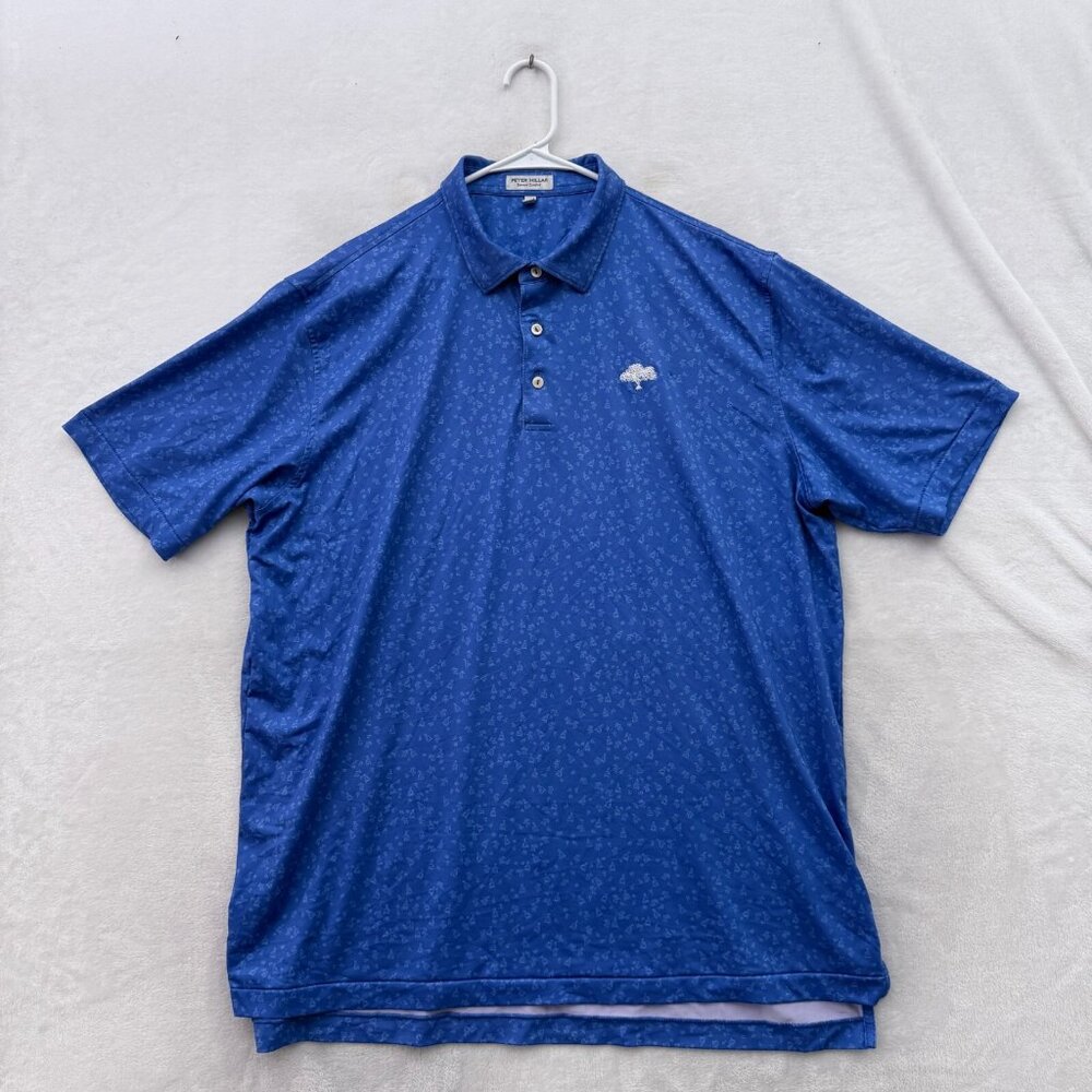 Peter Millar Polo Shirt Mens XL Blue Worth A Shot Geometric Performance Sports